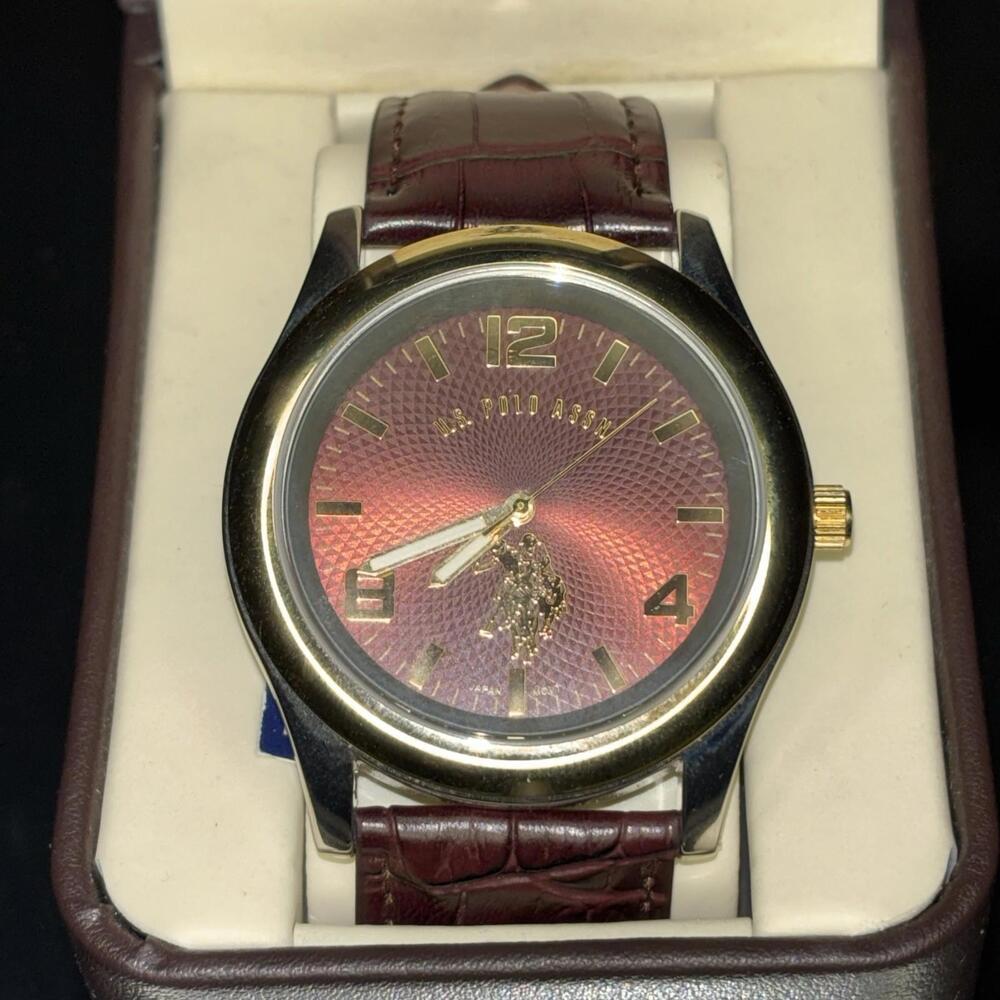 U.S. Polo Assn. Men's Brown Dial Watch with Gold-Tone Bezel In Gift Box - Picture 2 of 9